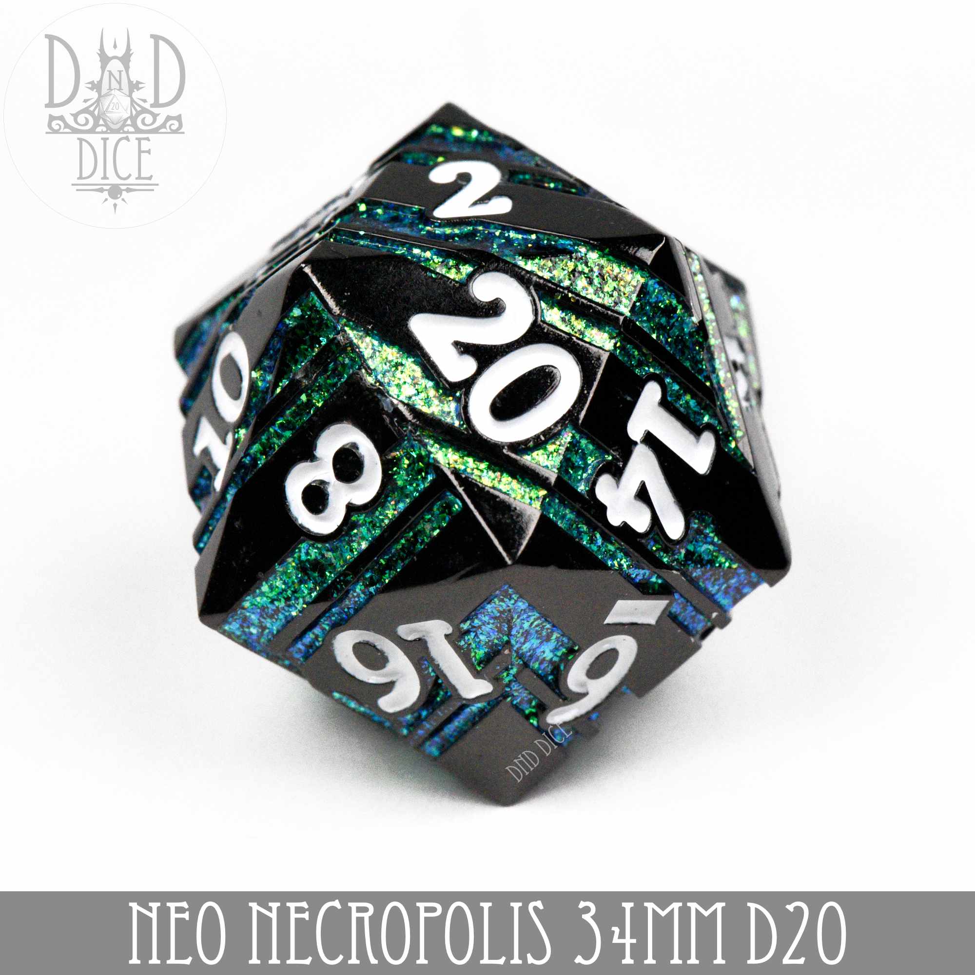 Opaque Dice - Black and Gold 34mm d20