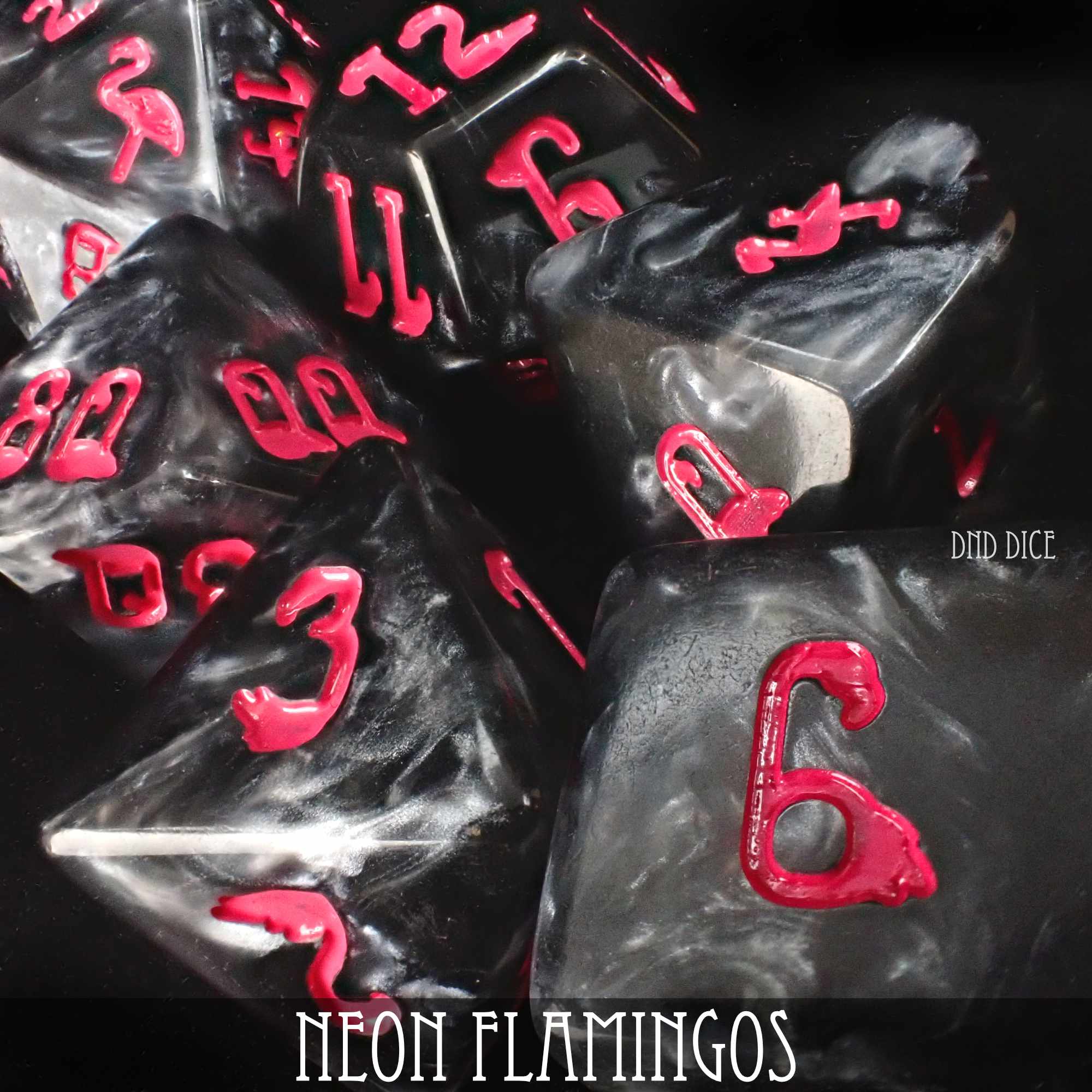 Neon Flamingos - 11 Dice Set