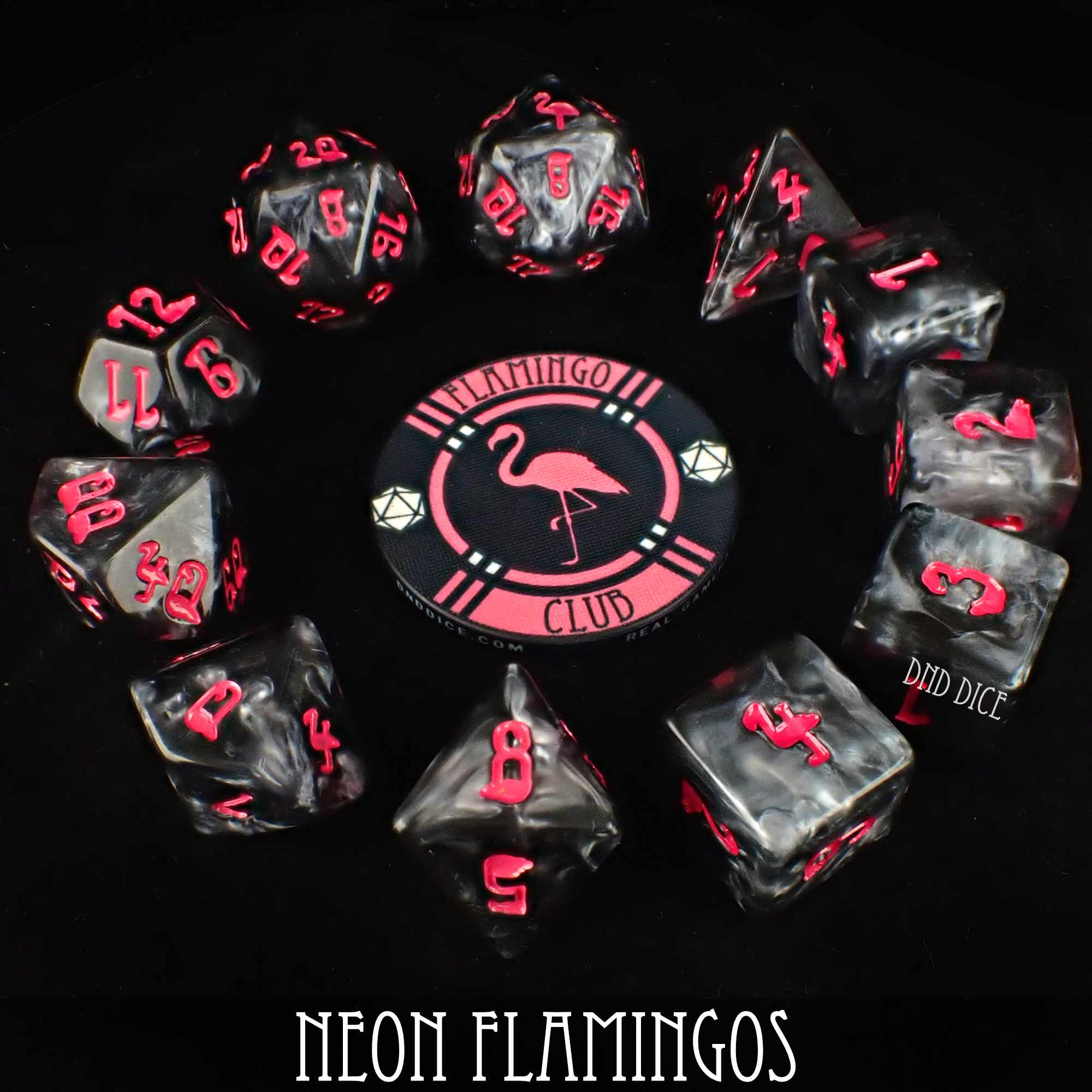 Neon Flamingos - 11 Dice Set